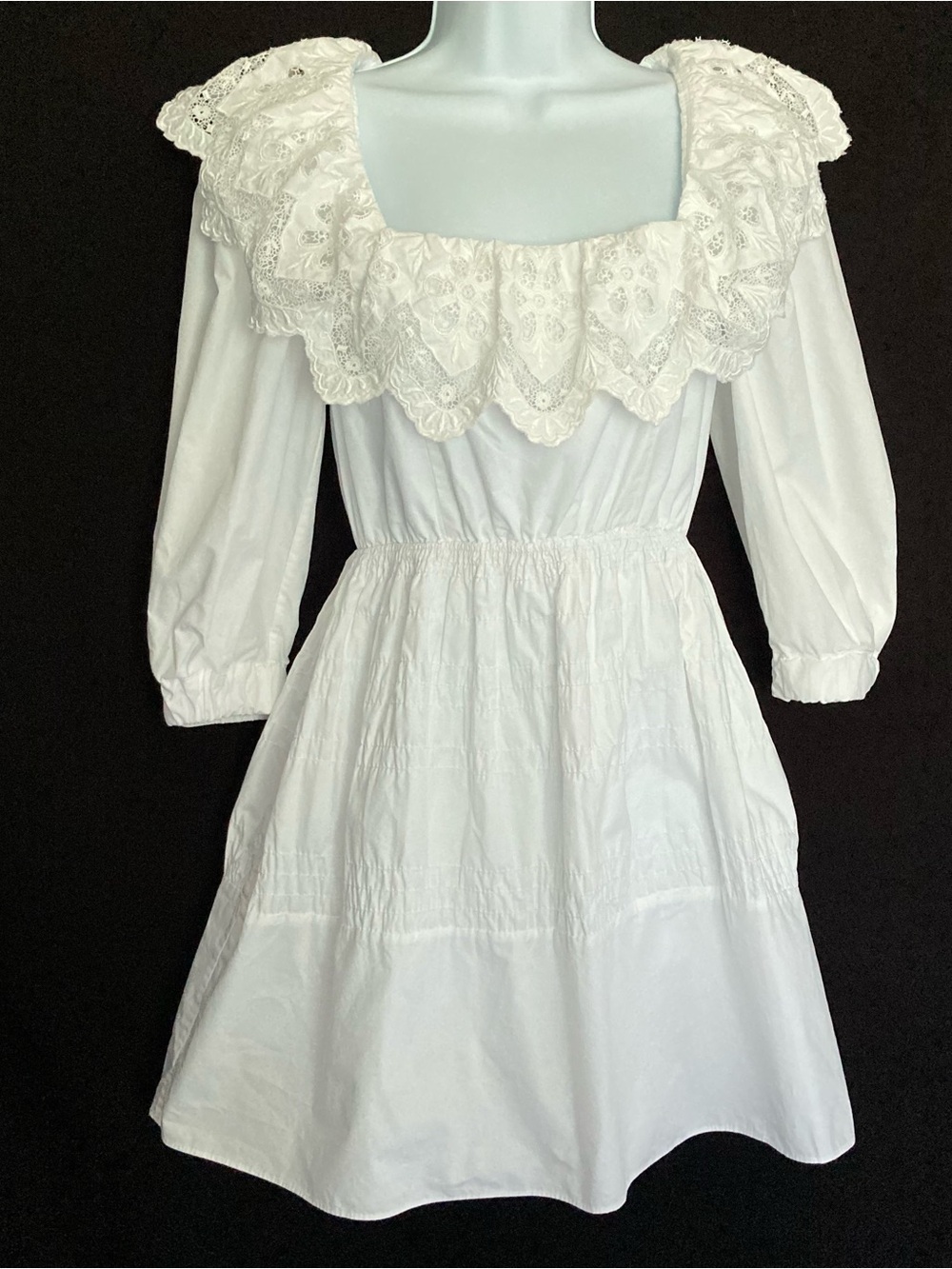 Self-Portrait Feminine Romantic White Cotton Poplin Lace Bow Back Mini Dress, 2